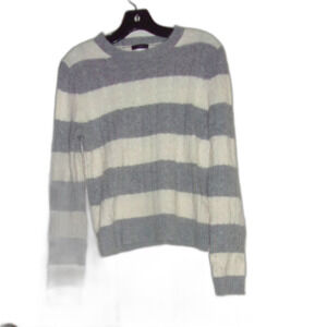 J. Crew Gray White Striped Wool Cashmere Blend Fuzzy Sweater Sz. M Women